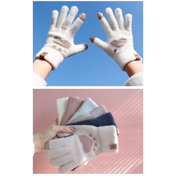 Moderigtige kattepoteprinthandsker Mobiltelefon Touch Screen strikkede handsker Vinter fortykkede varme, bløde og fluffy handsker til mænd for voksne