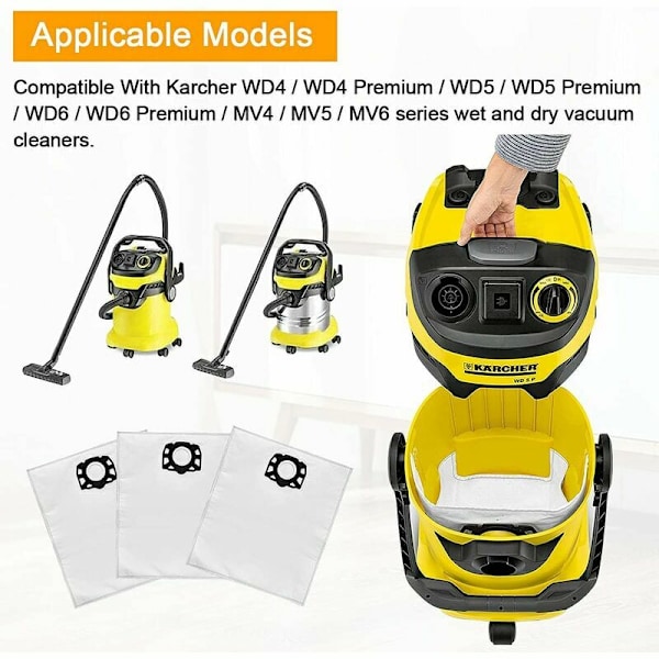 10 kpl Pusseja Karcher WD5 WD4 WD6 MV4 MV5 MV6 Imurin Suodattimelle Karcher Vaihtosuodattimet 2.863-006.0 Pakkaus