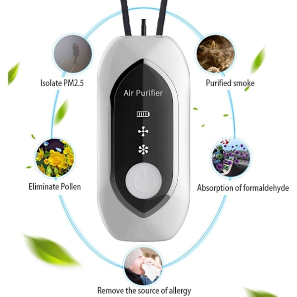 2-pakkainen Kannettava Ilmanpuhdistin, USB-Latautuva Henkilökohtainen Ilmansuodatin Kaulakoru, Mini Kannettava Ioninen Valkoinen