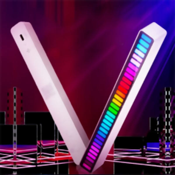 Ljus med ljudstyrning, musikrytm, färgglada RGB-ljus, ljuslist för bil, sovrum, vit