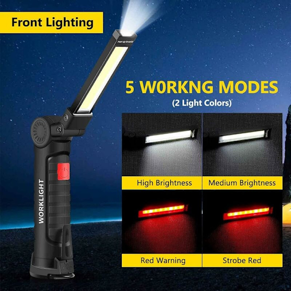 USB Laddningsbar Ficklampa LED-Fackla Arbetslampa Bärbar Magnetisk Hängande Haken för Utomhus Camping Reparationslampa (2 st Små)