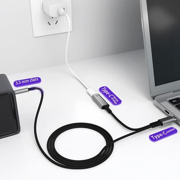Type C til 3,5 mm lydadapterkabel Bil HiFi lydadapter AUX digital dekoder hovedtelefonstikadapter