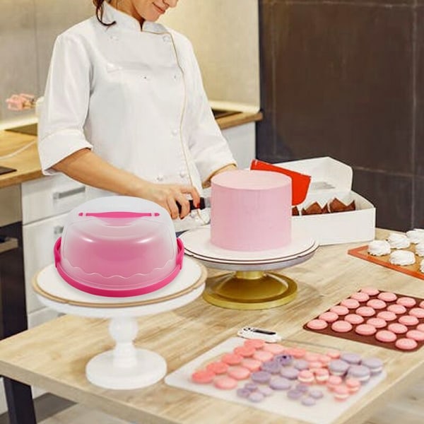 Rund Kakeboks Plast Pastry Pouch Oppbevaringsholder Deksel Tilbehør Dessertbeholder Bursdag Bryllup Fest Tilbehør Rød
