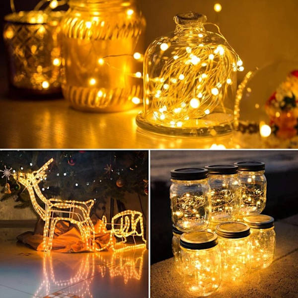 Ljusslingor, 12M och 120 LED-lampor, Batteridrivna, IP65 Vattentäta, 8 Ljuslägen, Inomhus/Utomhus, för Sovrum, Jul