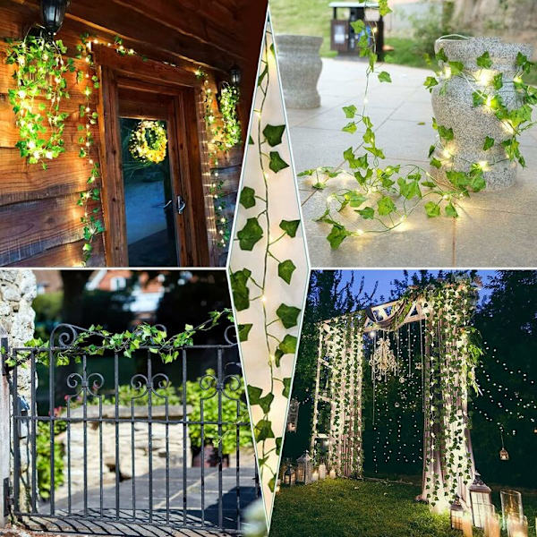 Ljusgirlang, 2M bladgirlang, 20 LEDS lysande murgrönegirlang, lysande murgrönegirlang för inomhus, bröllop, kontor, festdekoration