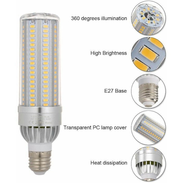 Mais LED-pære Super Lys LED-pærer Varmt Hvit Sockel E27 350W Glødelampe Ekvivalent Ikke-dimbar, 50W