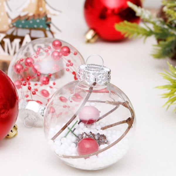 30 st serie juldekorationer för julgranshänge ornament röda runda transparenta plastkulor