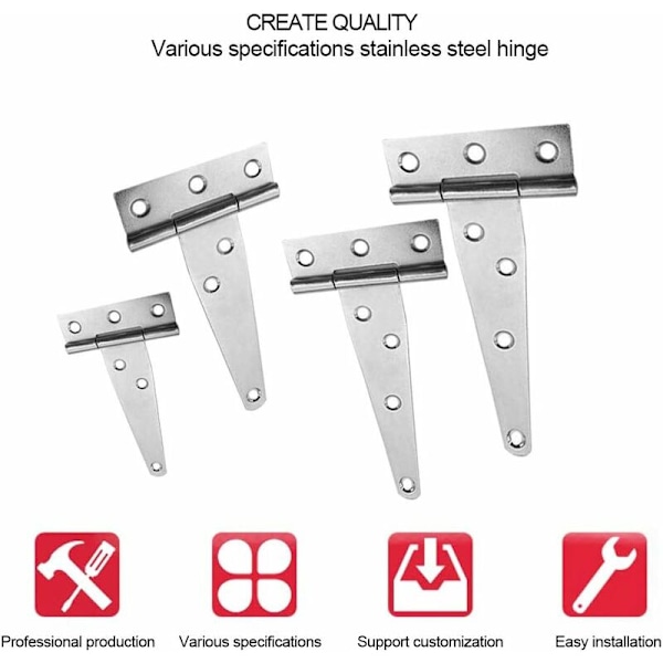 Galvaniserte hengsler - 4 stk. Heavy Duty T-hengsler i hvit sink med skruer, hvit sink, 5 tommer