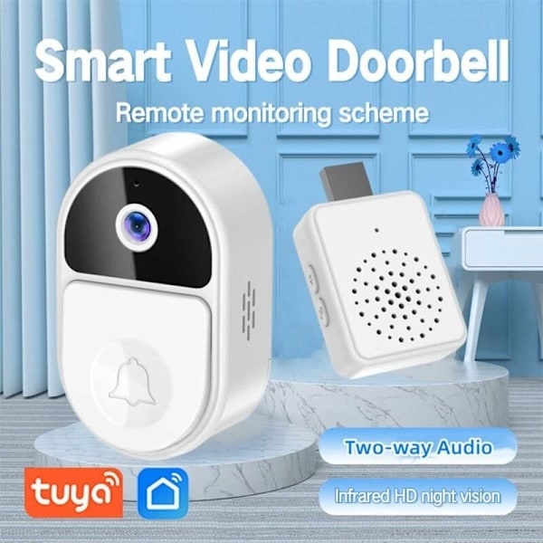 Smart Video Dörrklocka 1080P WiFi Kamera Tvåvägs Video Intercom Trådlös Utomhus Dörrklocka Smart Life APP Säkerhetsskydd, Vit