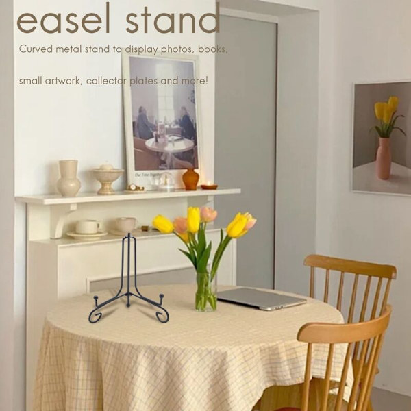(2 Pakk) Jernstativ, Svart Jernplate Staffeli Fotostativ Stativholder, Plakatrammer, Kokebøker, Dekorative Tallerkener, Hyller og Kunst 4 Tommer