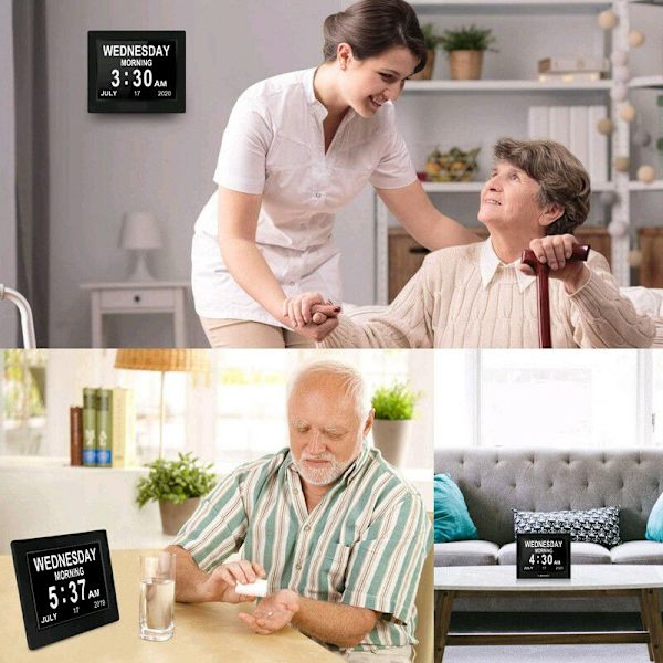 -7 tum LCD digital klocka kalender med datum dag och tid icke-förkortad klocka automatisk dämpning 8 språk ​​HD-skärm påminnelse för Alzheimers Elde