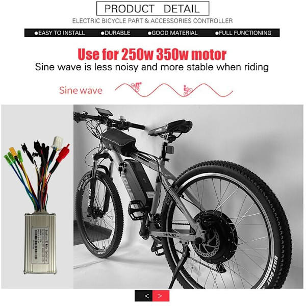 Elektrisk Controller 24V 36V 48V E-Bike Hall Controller 250W 350W 17A Controller Tre-Mode Sinus