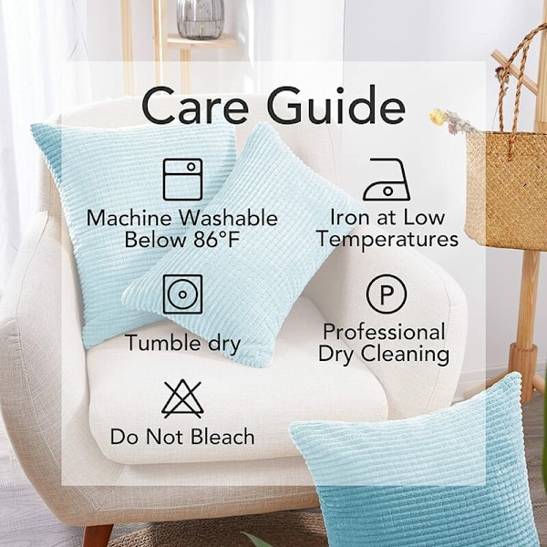 Kuddfodral med randigt mönster, 2-pack, Corduroy Kuddfodral, Mjuka enfärgade kuddfodral för sovrum, soffa - 20''x20'' Babyblå