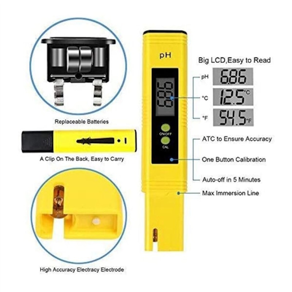 2x Digital pH-mätare Tester 0,01 pH Kvalitetstest L' för Kök, Akvarium, Pool, Laboratorium