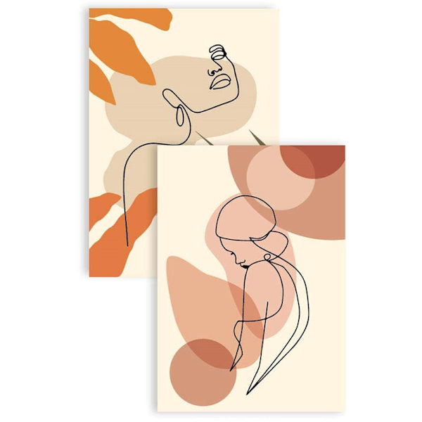 2-pack abstrakta linjekonstposters med ram, minimalistisk konst, vattentät estetisk ritning, för heminredning