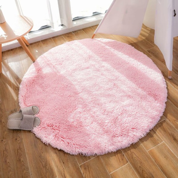 Moderne stuegulvteppe, hjemmedekorasjon, supermyk plysjrundt fløyels soveromteppe, mykt og fluffy innendørs teppe (rosa, 120x120cm)-