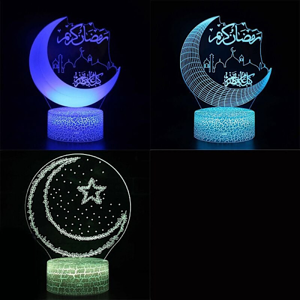 Ramadan Dekorasjon LED Lys for Skrivebordslys Måne Stjerner Fargerik Lampe Islamsk A