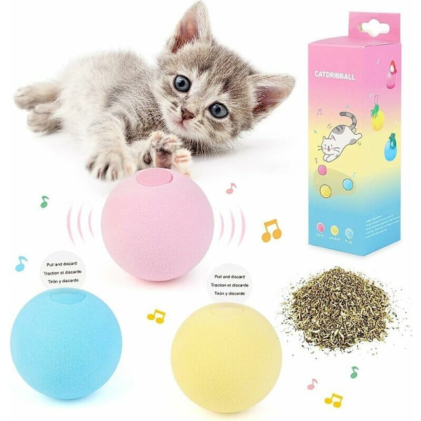 Katt leksak bollar - Interaktiva katt leksaker för inomhuskatter Uppladdningsbara katt leksaker Kattunge Husdjur Katt sparka boll leksaker Roliga och realistiska djur Mjau 3-pack