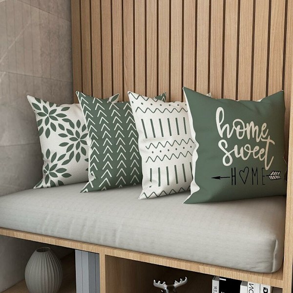 Set med 4 Utomhus Linne Kuddfodral Dekorativa Kuddfodral för Sovrum, Soffa, Stol, Säng, Trädgård 40x40CM, Vattengrön