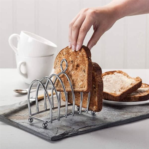 2X Rustfritt Stål 6 Skive Toast Holdere med Sfæriske Ben og Loop Bærehåndtak