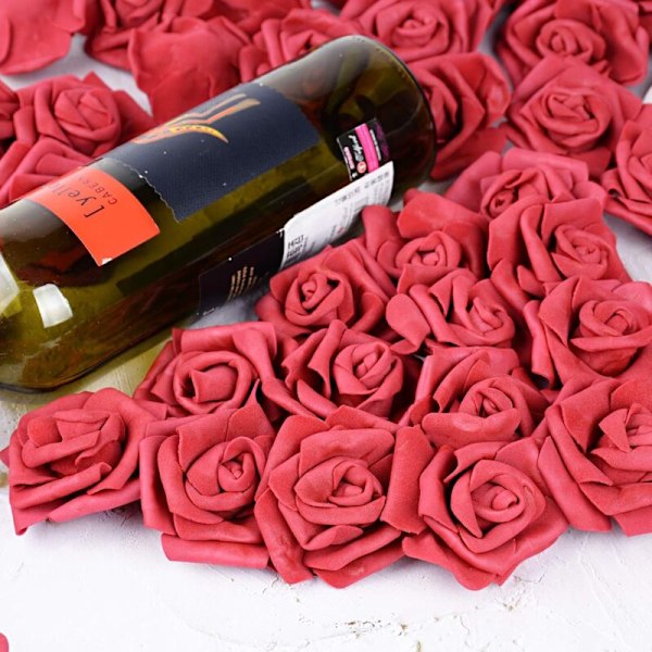 100 stk Kunstige Røde Roser 7cm Blomst Valentinsdag Blomst Hodepynt Allehelgensdag Bursdag Bryllup Fest Seremoni Hårtilbehør (Vinrød)