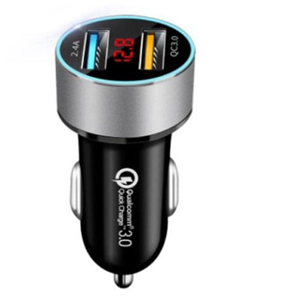Snabbladdare 3.0 för bil - Dubbel USB 5.4A/30W Snabb Bil Laddare Adapter - QC 3.0 3A + Smart IC 2.4A Silver