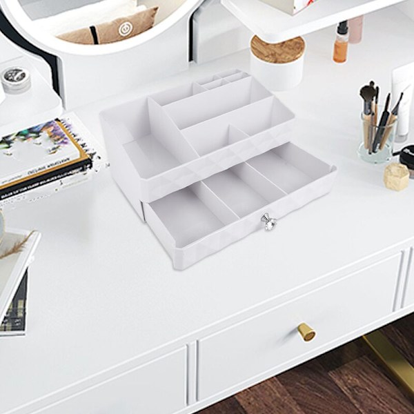 Make Up Organizer Kosmetisk Etui til Skuffer Kosmetisk Organizer Opbevaringsboks Støvtæt Opbevaringsholder Kosmetisk Bordbeholder Hvid