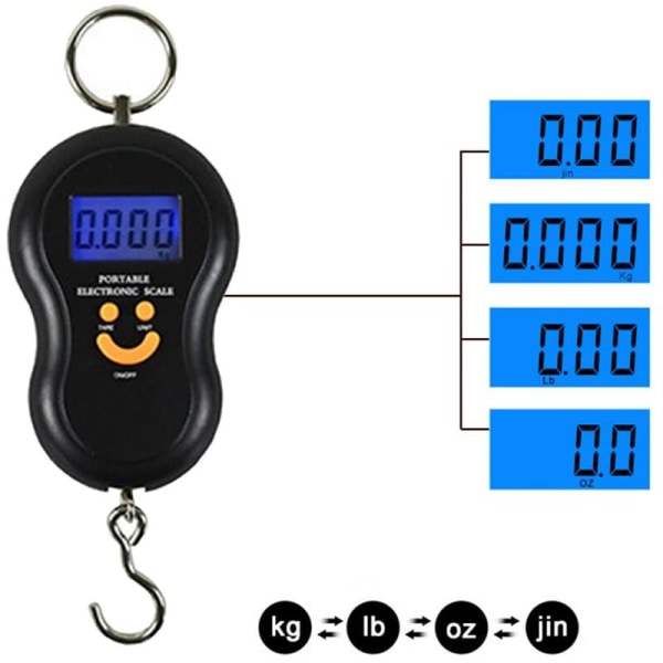 Bagasjevekt Fiskevekt Hengeskala Elektronisk Lasteskala Maksimalt 50 Kg for Fiske, Koffersveie, Reise, Hjemmebruk, Svart