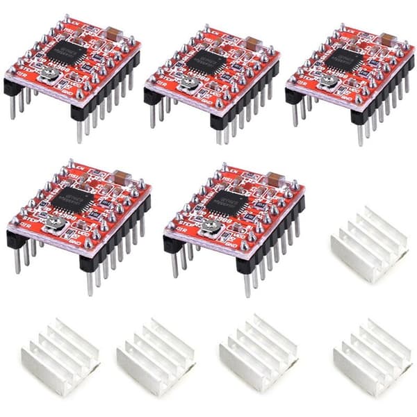 5 stk. Serie A4988 Steppermotordrivermodul Stepper med Varmesink til Reprap 3D-printer Egnet