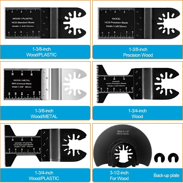 24 stk. Oscillerende Multiverktøy Sagbladsett for Tre Plast Mykt Metall Klareringsskjæring