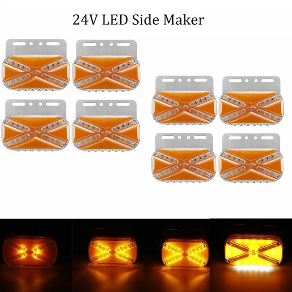 8 stk. 24V LED sidemarkeringlys bil blinklys lastbil passer til lastbiler trailere