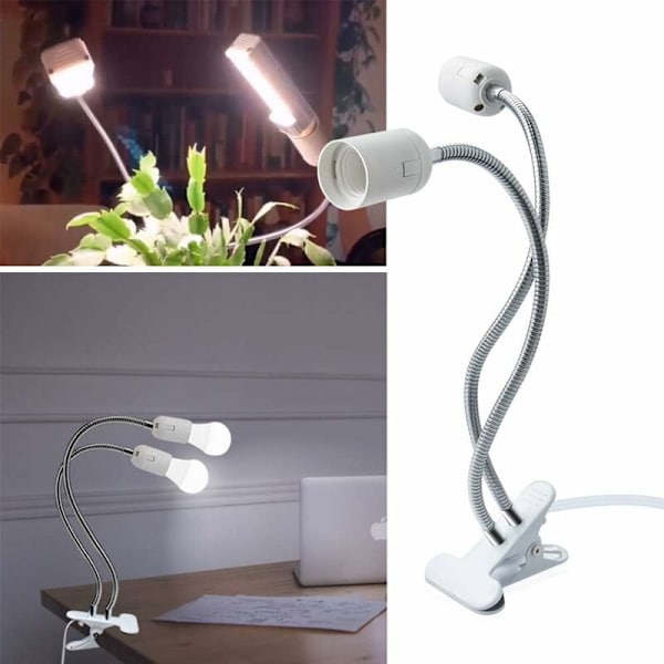 Klemmeholder med 2 E27-sokler med bryter 360 graders svanehals bordlampe klipsbase (1 stk) HIASDFLS