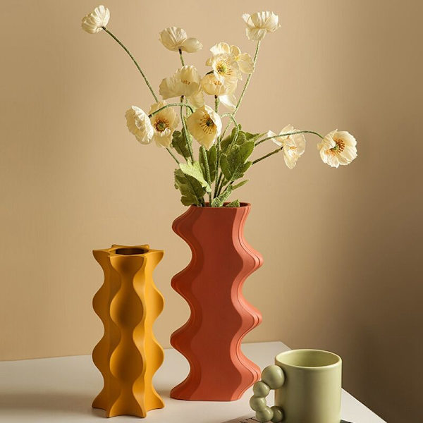 Nordisk geometrisk Morandi keramisk vas vardagsrum blomsterarrangemang torkad blomma dekoration färgglad konstvas, A
