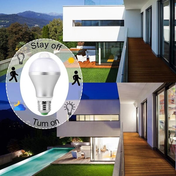 LED E27 PIR Bevegelsessensor Pærer, 15W Smart Lys Sensor Auto På/Av Pakke med 2, for Gang, Trapper, Garasje