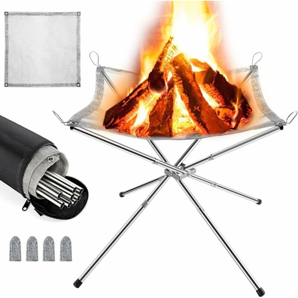 Bærbar Utested, Sammenleggbar BBQ/Varmegrill, Campingbål, med Bæreveske, Rustfritt Stål, for Patio, Camping, Hage, Reise (56 x 5