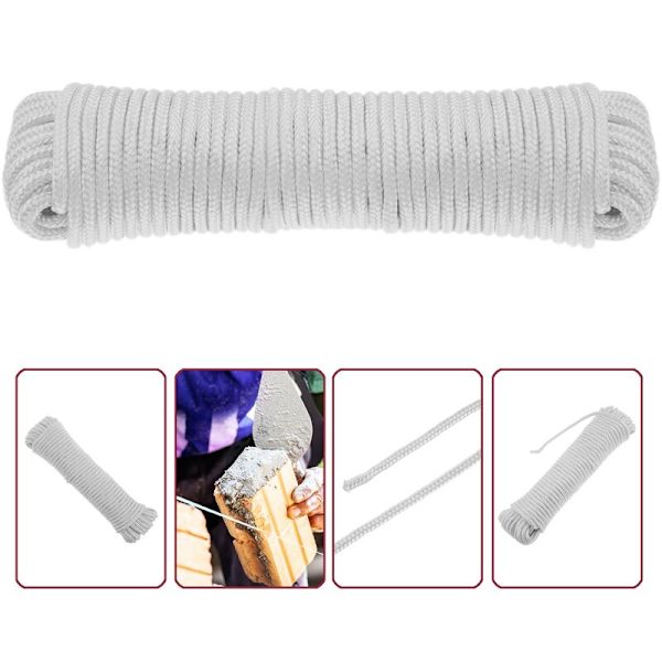 10 m x 6 mm hvit polyester flettet tau