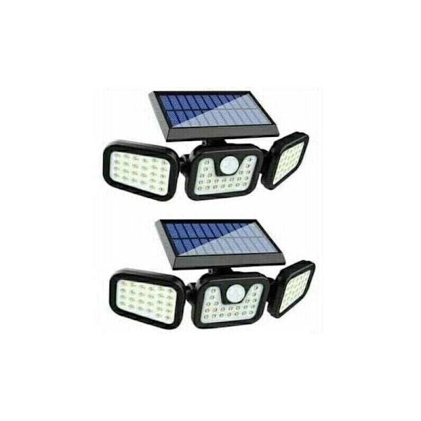 LaBlanc Sett med 2 Utendørs Solcellelamper med Bevegelsessensor, 650LM 74LED Solcellelamper, 3 Justerbare Hoder, 270° Bred Vinkel Belysning IP65 Solcelle Flomlys