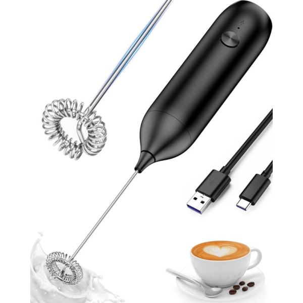 Elektrisk mjölkskummare, USB-laddningsbar mjölkskummare kraftfull mjölkskummare för latte, cappuccino, varm choklad, svart