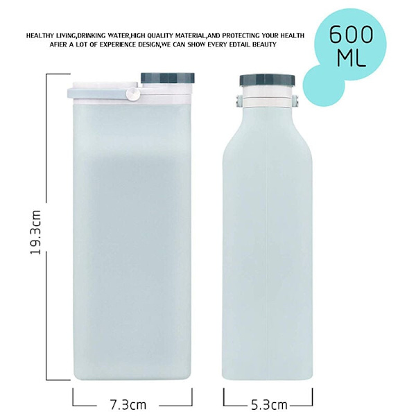 Hopfällbar silikonvattenflaska, 600 ml, 3,5 oz, 2-pack