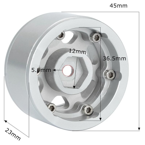 4 kpl 76mm 1.55 Metalli Beadlock -vanne ja rengassarja 1/10 RC Crawler -autoon Axial Jr D90, musta + punainen vanne