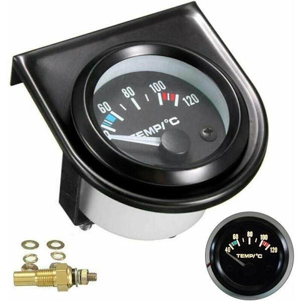 Bil Vandtemperatur Måler Kit - Sort LED - Universal - Bil Vandtemperatur Måler - Område 101,6 til 120°C (Diameter 52mm)