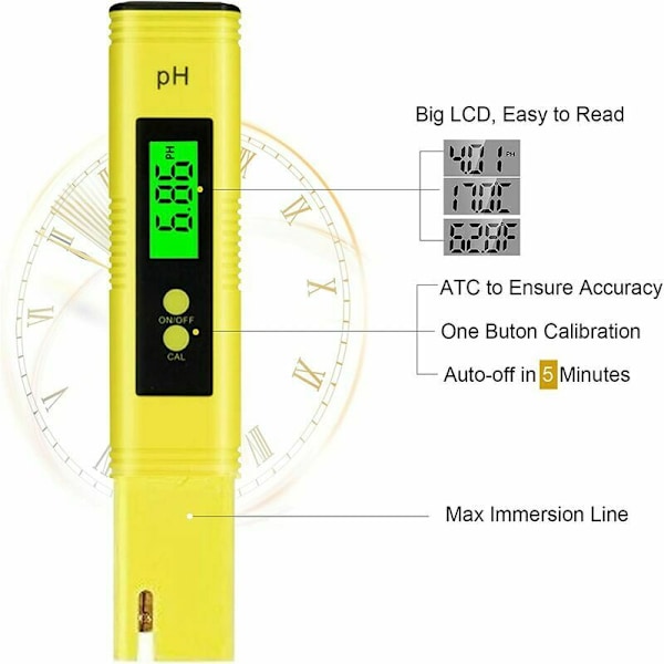 PH-mätare, TDS & EC Temperaturmätare, 4-i-1 Vattenkvalitetstestare med LCD-display, Automatisk Kalibrering för Pool, Akvarium, Mat