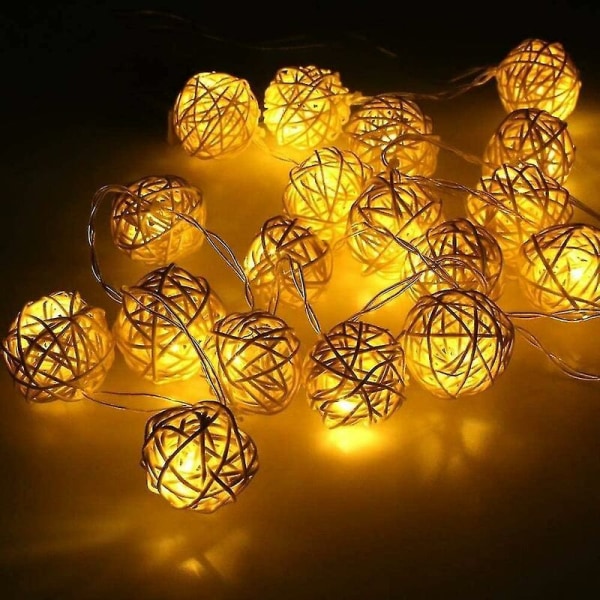 Rattan-pallo LED-valosarja, 20 LED-pallovaloa, koristeelliset 5 cm:n halkaisijaltaan olevat rottinkivalot