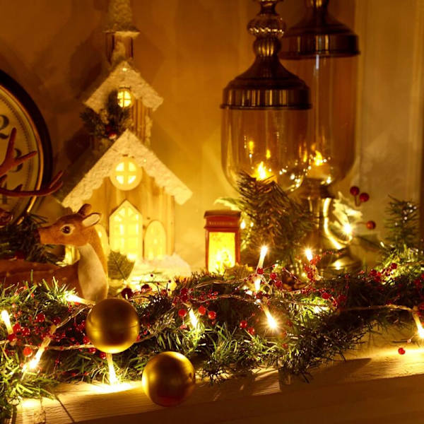 Julekuglelys 2m 20 LED Julebær Perlekædelys til Julehus Mantel Dekoration, (Rød)
