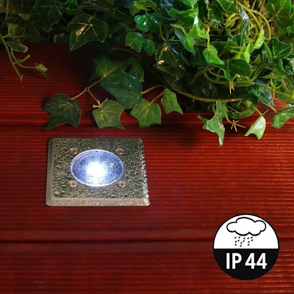 Set med 2 Solcells LED Inbyggda Markbelysning - Kvadratisk - 8,5 x 8,5 cm - Rostfritt Stål - 2 Inbyggda Spotlights - IP44