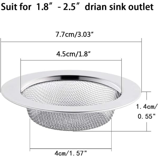 2 stk. silfilter i rustfritt stål, 7,5 cm avløpsfilter, sil til vask, sil til vask, sil til kjøkkenvask