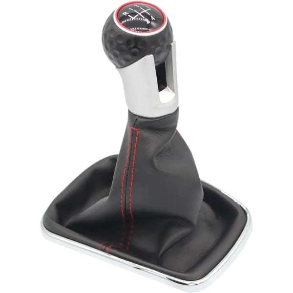 5 Speed ​​Gear Shift Knob with Shift Gaiter Compatible for VW Golf 4 IV 1J0711113, Ø 12mm Black Red Stitching, Plug-Play Replacement Part