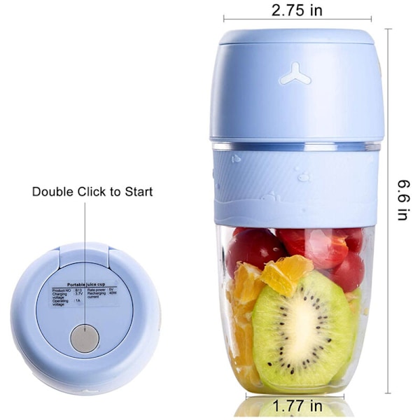 Bærbar Blender, Personlig Blender for Shakes, Enkelt Serverings Juicekopp, Mini Fruktjuicer, Hjemmekjøkken, Blå