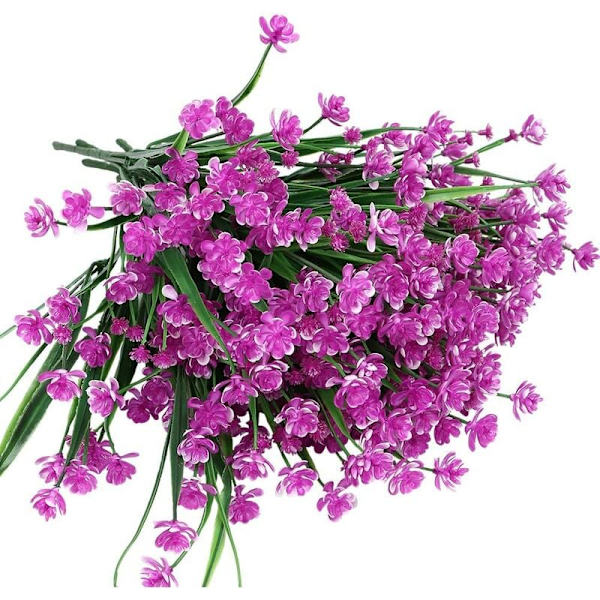 8 Paket Konstgjorda Utomhusblommor UV-Resistenta Buskar Växter, Konstgjort Plastgrönska för Inomhus Utomhus Hängande Växter Trädgård Veranda Fönster Bo