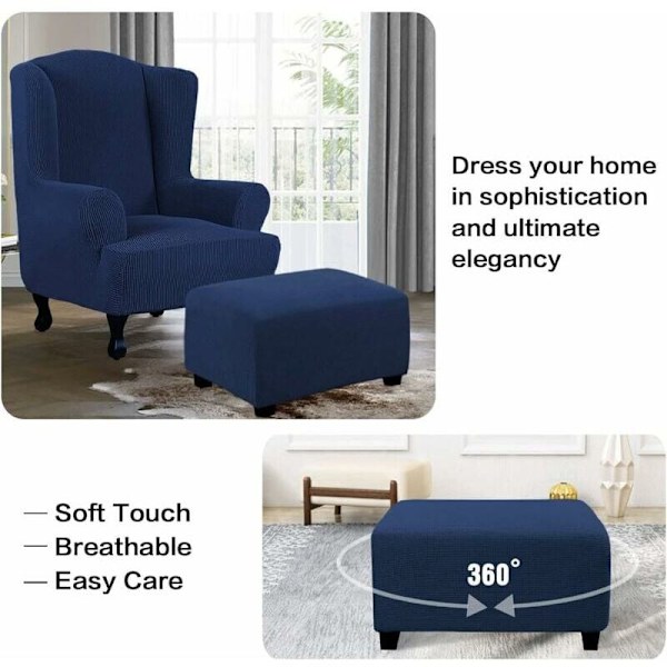 Mjuk stretchig fyrkantig sittpufföverdrag, mjukt jacquard fotstödsskydd för att skydda fotstöd, sittpufföverdrag med elastisk botten, maskintvättbar - S-L